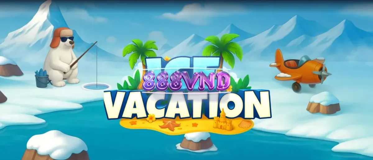 Giao diện trò chơi slot Ice Vacation với các nhân vật gấu Bắc Cực và chim cánh cụt